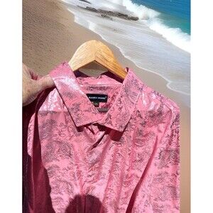 Barry.Wang Pink Paisley Dress Shirt Evening Event Polyester Blend Mens Size XXXL